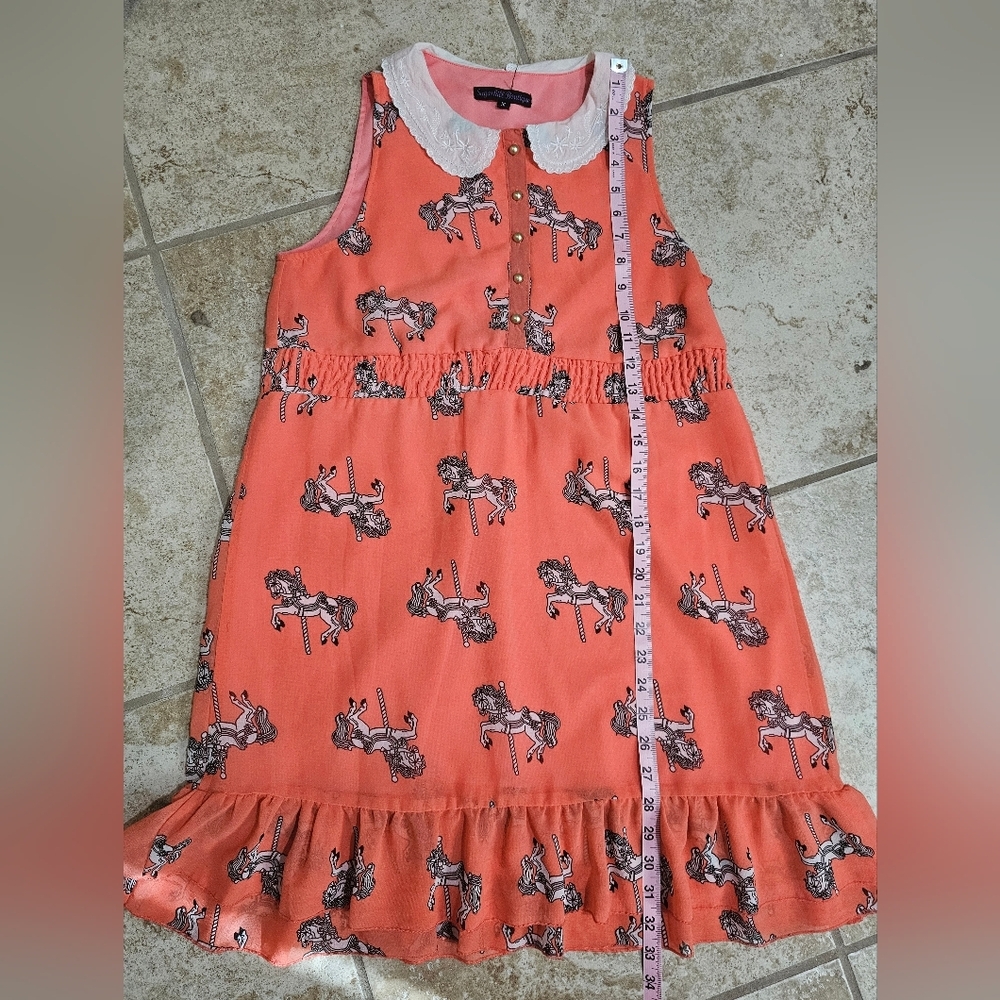 Sugarhill Boutique Dress Medium Coral Carousel Horse Peter Pan Collar Whimsical - Picture 6 of 6